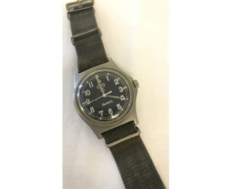 CWC military issue quartz wristwatch, 1990, on original canvas strap.Marked with military arrow mark and numbered 0552/6645-9