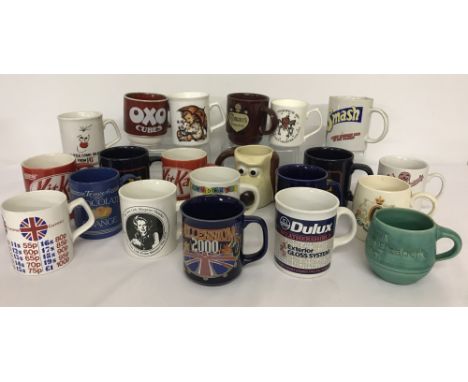 A box of collectors and advertising mugs.To include: Hummel, Oxo, Cadburys, TV characters and commemorative ware.