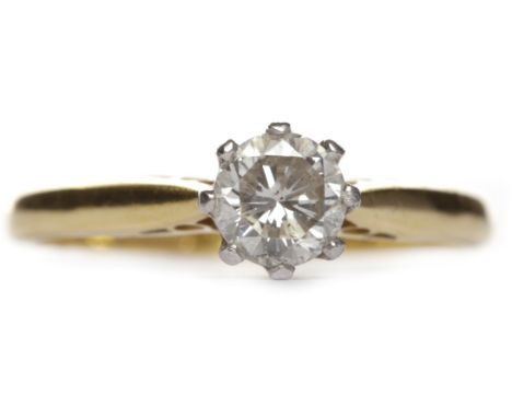 DIAMOND SOLITAIRE RINGthe eight claw set round brilliant cut diamond of approximately 0.40 carats in eighteen carat gold, siz