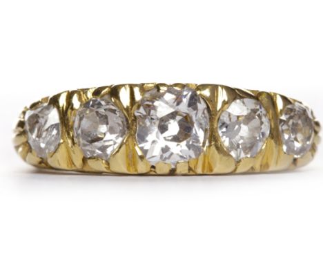 VICTORIAN STYLE DIAMOND FIVE STONE RINGthe graduated old cushion cut diamonds totalling approximately 1.05 carats in eighteen