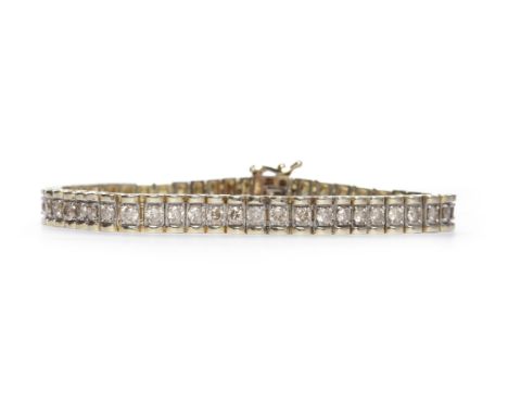 COLOURED DIAMOND SET BRACELETset with round brilliant cut cognac coloured stones, in ten carat gold, 18cm long, 17.4g