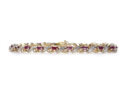 RUBY AND DIAMOND BRACELETset with oval rubies interspaced by pierced diamond set sections, in nine carat gold, 18.5cm long, 1