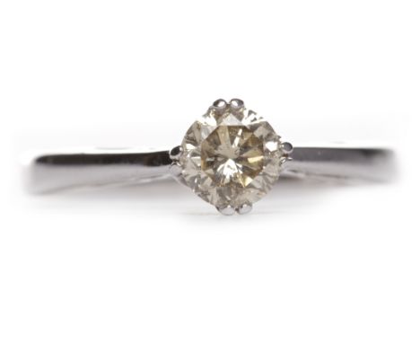 DIAMOND SOLITAIRE RINGthe four claw set round brilliant cut diamond of approximately 0.45 carats, in eighteen carat white gol
