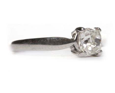 DIAMOND SOLITAIRE RINGthe old cushion cut diamond of approximately 0.40 carats in platinum, size K, 4.2g