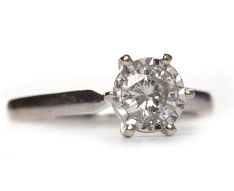 DIAMOND SOLITAIRE RINGthe illusion set stone of approximately 0.39 carats in eighteen carat white gold, size J-K, 3.1g