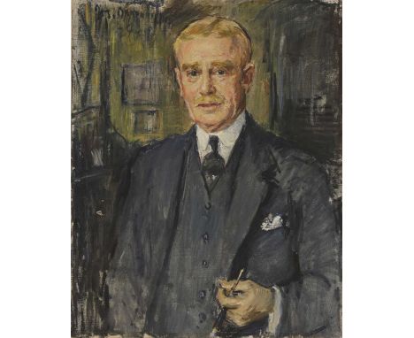 ▴ Josef Oppenheimer (German-British, 1876-1966)Male portrait signed 'JOS. OPPENHEIMER 27' u.l., sticker 'LEON RUEFF ESQ' vers