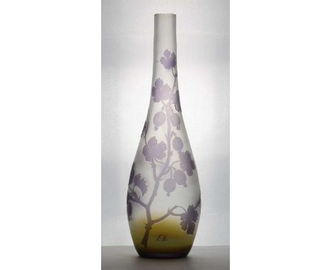 A cameo glass vase,first half 20th century, possibly by Fritz Heckert, cased and cut with a floral design,35cm highCondition 