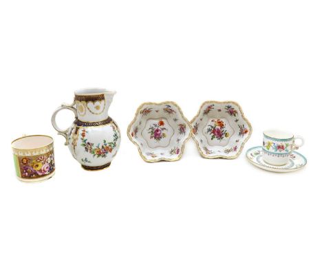 A Bloor Derby pottery mug,early 19th century with hand painted floral spray centre within a gilt border9.5cm hightogether wit