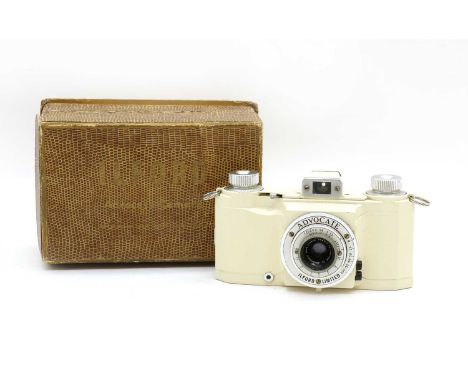 An Ilford Advocate 35mm camera,Series II, with optical viewfinder, focusing ring and simple reloading, complete with box and 