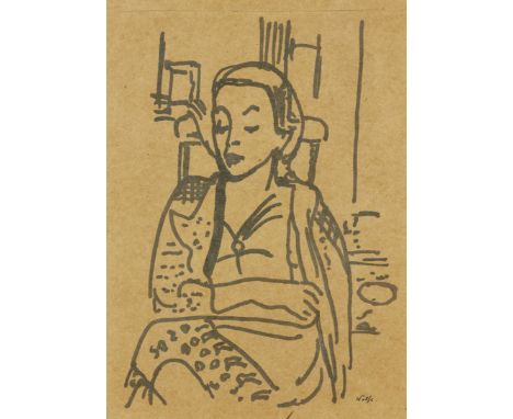 Edward Wolfe, South African/British 18971982 - Seated woman; felt-pen on paper, signed lower right 'Wolfe', 29.7 x 21.3 cm (A