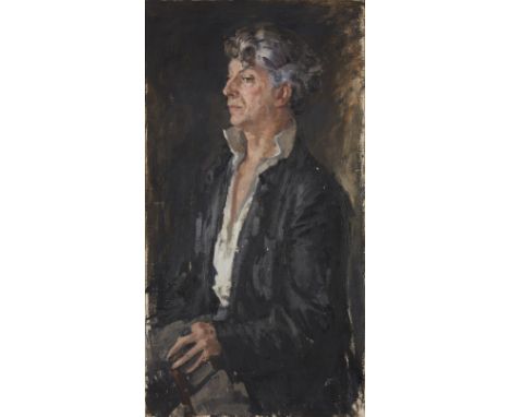 Sarah Hollebone, British 1932-2022 - Portrait of Quentin Crisp; oil on canvas, inscribed with artist's address and title on t