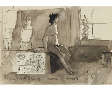 Rose Hilton, British 1931-2019 - Newlyn Art Gallery, Penzance, Cornwall; ink and wash on paper, signed lower right 'R Phipps'