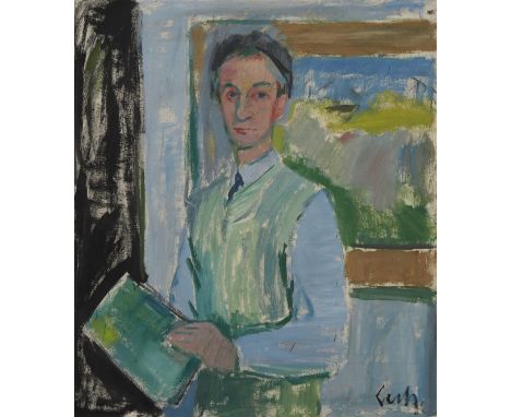 Gerhard Lundberg, Swedish 1905-1980 - Portrait of a man holding a book; oil on canvas, signed with initials lower right, 96 x