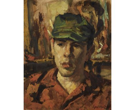 Gerald Vivian Davis, American 1899-1987 - Self-portrait; oil on board, signed lower right 'Gerald Davis', 40.5 x 32.5 cm: tog
