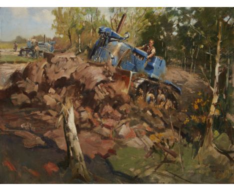 Terence Cuneo CVO OBE RGI, British 1907-1996 - Clearing Woodland - The Vickers Vigor Tractor, 1952; oil on canvas, signed and