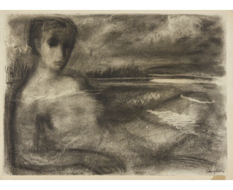 Peter Foldes, British/Hungarian 1924-1977 - Portrait of a woman; charcoal on paper, signed lower right 'Peter Foldes', 29.8 x