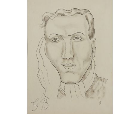 Jessica Dismorr, British 1885-1939 - Portrait of George Barker, 1934; pen, ink and grey wash on paper, signed with initials l