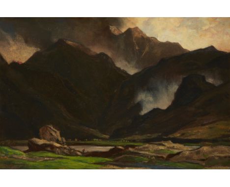 Sir David Young Cameron RA, Scottish 1865-1945 - Ben Vair; oil on canvas, signed lower left 'D Y Cameron', titled to artist's