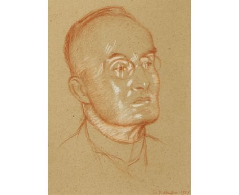 William Rothenstein, British 1872-1945 - Portrait of a man turned to the right, 1937; red and white chalk on paper, signed an