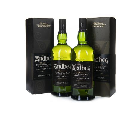 ARDBEG AGED 10 YEARS - ONE LITRE (2) Single Malt Scotch Whisky One litre, 46% volume, in carton. Two bottles.