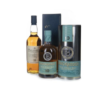 BRUICHLADDICH AGED 10 YEARS Single Malt Scotch Whisky 700ml, 46% volume, in tin. TALISKER AGED 10 YEARS Single Malt Scotch Wh