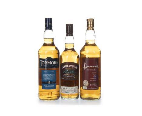 BENROMACH 10 YEARS OLD - ONE LITRE Single Malt Scotch Whisky One litre, 43% volume, in tin. TORMORE AGED 12 YEARS - ONE LITRE