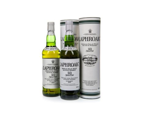LAPHROAIG 10 YEARS OLD (2) Single Malt Scotch Whisky 70cl, 40% volume, in tube. Two bottles.