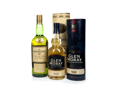 GLEN MORAY Single Malt Scotch Whisky 70cl, 40% volume, in tube. GLENLIVET AGED 12 YEARS ONE LITRE Single Malt Scotch Whisky O