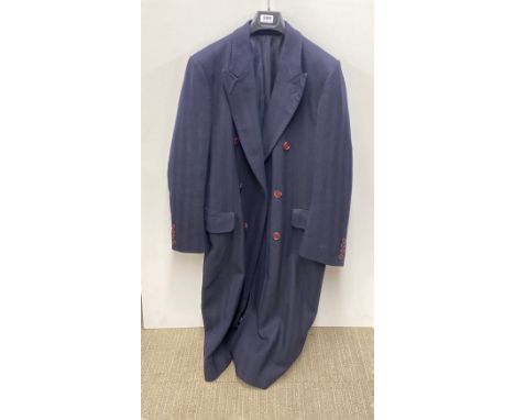 A gent's Christian Dior double breasted dark blue woollen coat, approx. 40" chest.