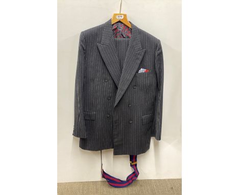 A gent's vintage Roger Crawford pin stripe wool two piece suit, double breasted jacket, approx. 38" chest, 32" waist.