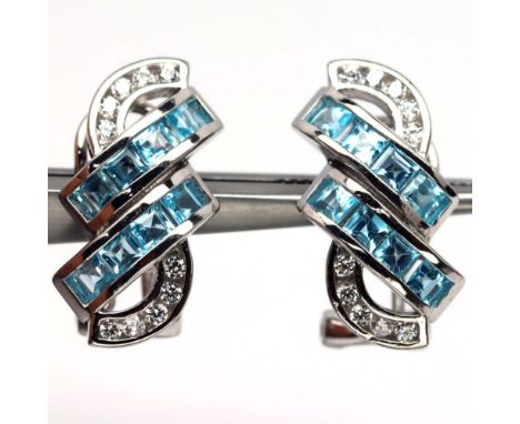 A pair of 925 silver earrings set with step cut Swiss blue topaz, L. 2cm.