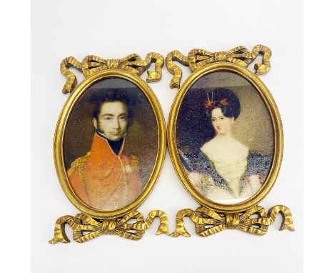 A pair of gilt framed reproduction portrait miniatures, H. 24cm.