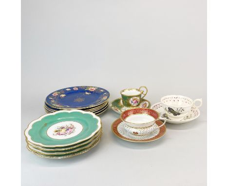 A group of mainly 19th century continental porcelain cabinet cups, saucers and plates.