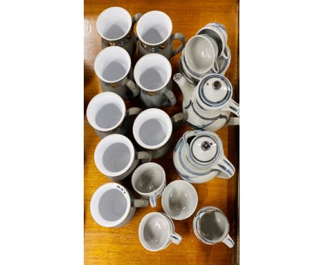 Eight Denby stoneware mugs and a vintage hand-painted coffee set.