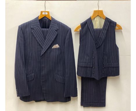 A gent's Roger Crawford vintage tailor made pin stripe suit with two pairs of trousers and double breasted waist coat. Trouse