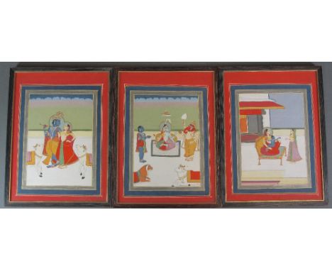 THREE SCENES FROM THE LIFE OF KRISHNA Jaipur, Rajasthan, India, second half 19th century gouache with gold on paper, comprisi
