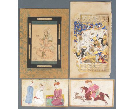 FOUR MINIATURE PAINTINGS Persia, 18th-19th centuries gouache with ink and gold on paper, comprising a folio from a dispersed 