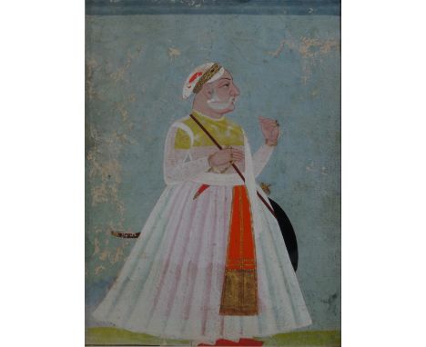 A PORTRAIT OF AN ELDERLY RULER Mewar, Rajasthan, late 18th century gouache with gold on paper, the figure wearing white diaph