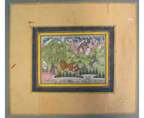 A HUNTING SCENE Probably Mewar, Rajasthan, first half 19th century gouache with silver and gold on paper, laid onto an album 