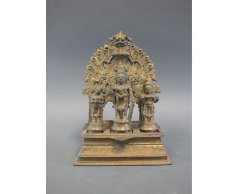 A VIRABHADRA SHRINE Western Deccan, India, circa 18th century cast brass in five sections, the central figure of Virabhadra h