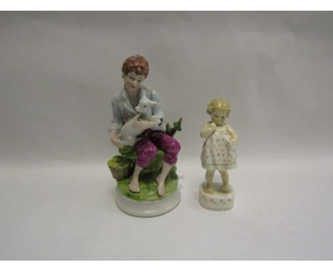 A Royal Worcester figure "Only Me" model No. 3226 a/f together with a continental figure of boy with lamb