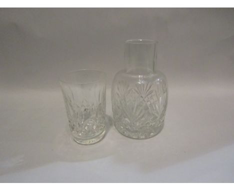 A cut glass water decanter with matching tumbler (2)