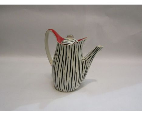 A Midwinter style craft coffee pot designed by Jessie Tait, decorated in red, white and black