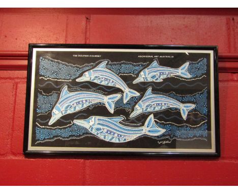 JAMIE EASTWOOD: Aboriginal Art Australia painting initialed "The Dolphin Journey" 29cm x 52cm