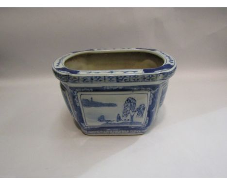 A 20th Century blue and white Oriental ceramic jardiniere 