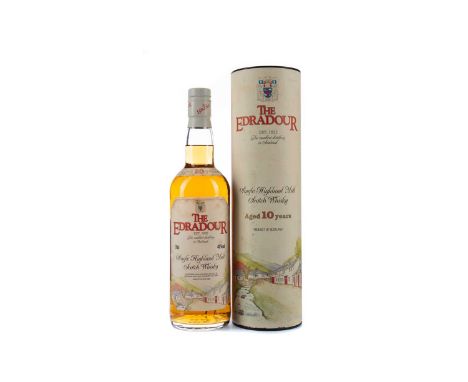 EDRADOUR AGED 10 YEARSSingle Malt Scotch Whisky70cl, 40% volume, in tube.Condition report: Foxing/staining to labels and tube