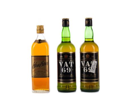 VAT 69 (2)Blended Scotch Whisky750ml, 43% volume.JOHN BARRBlended Scotch Whisky75cl, 40% volume.Three bottles.