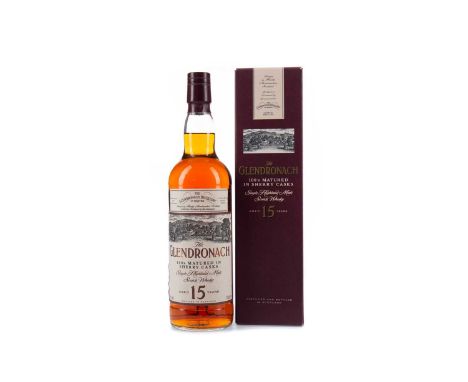 GLENDRONACH AGED 15 YEARSSingle Malt Scotch WhiskyMatured in sherry casks. 70cl, 40% volume, in carton.