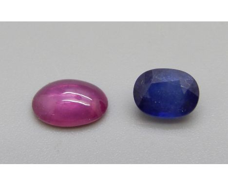 An unmounted sapphire and ruby 