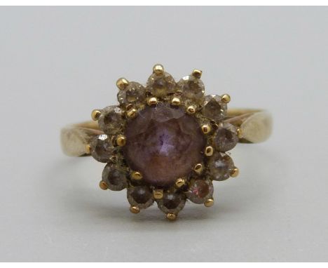 A 9ct gold, pink and white stone ring, 1.8g, K 